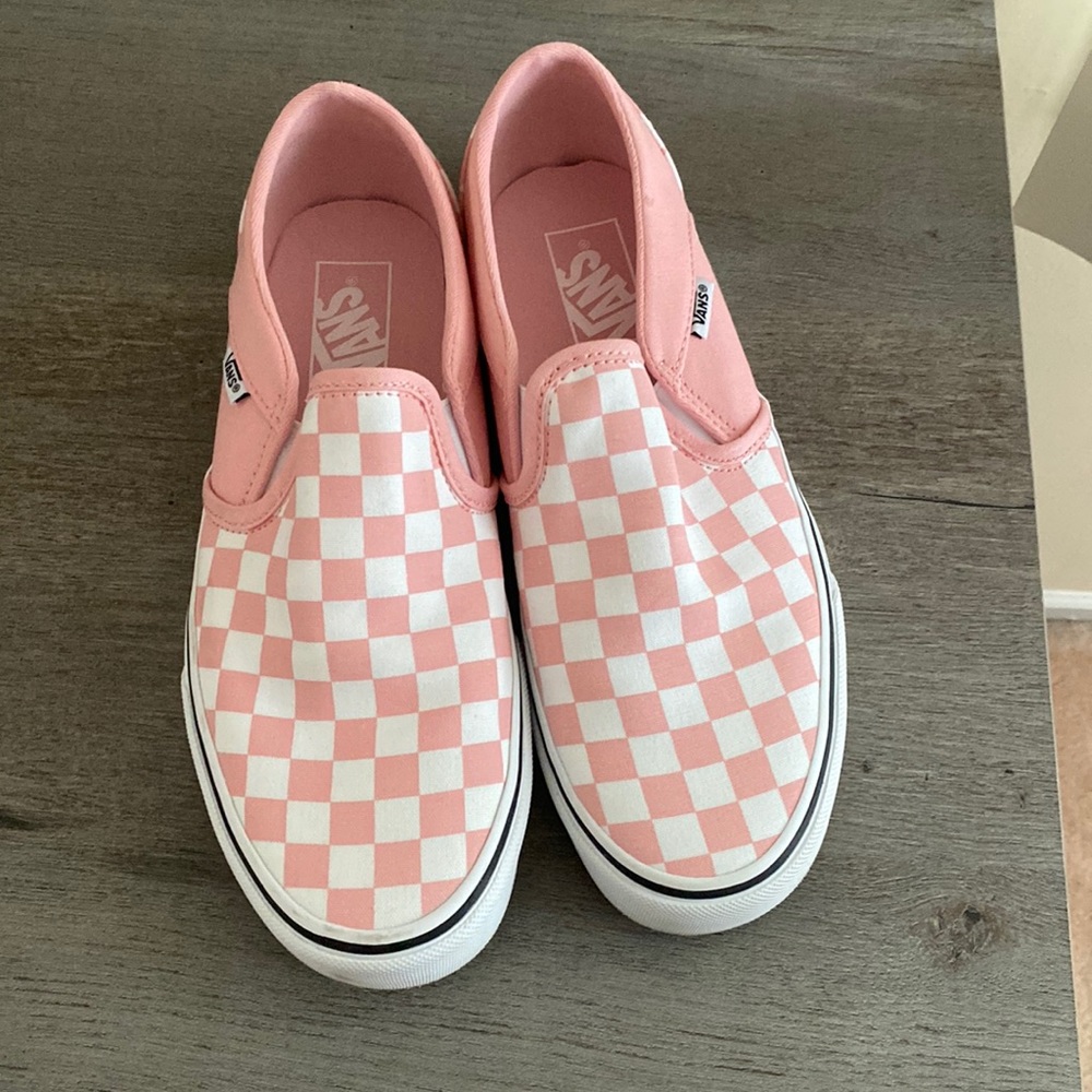Vans Pink and White Checkered Slip-On Shoes